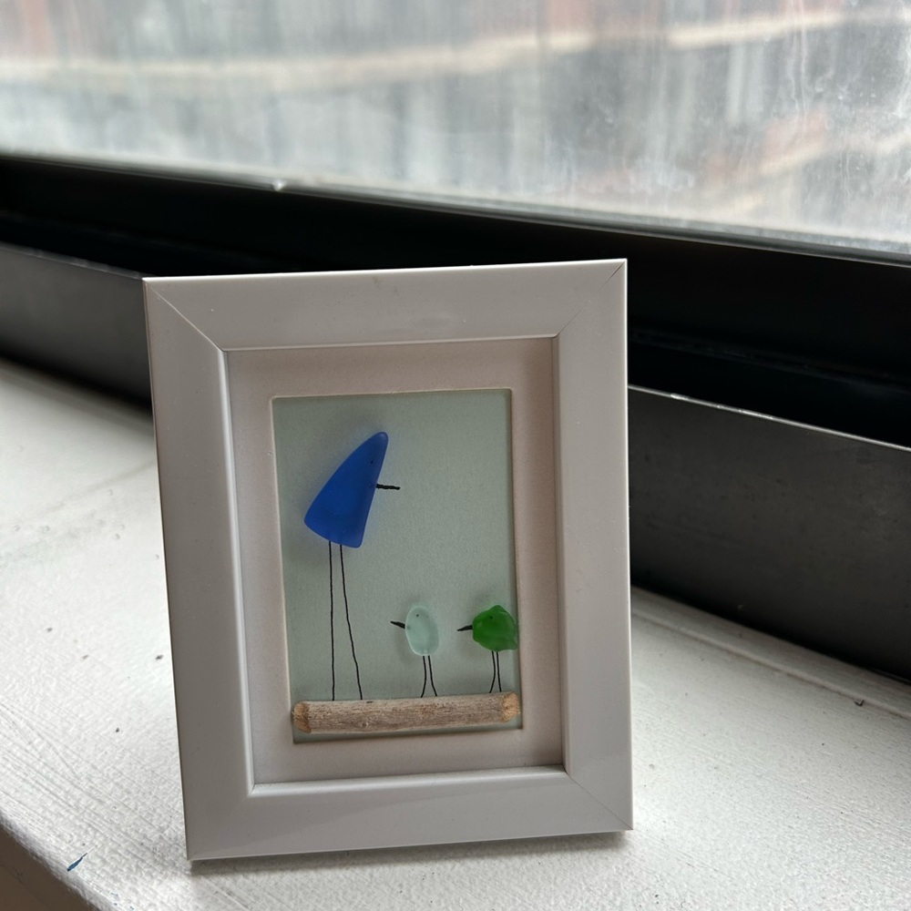 Framed Sea Glass Art in White Frame